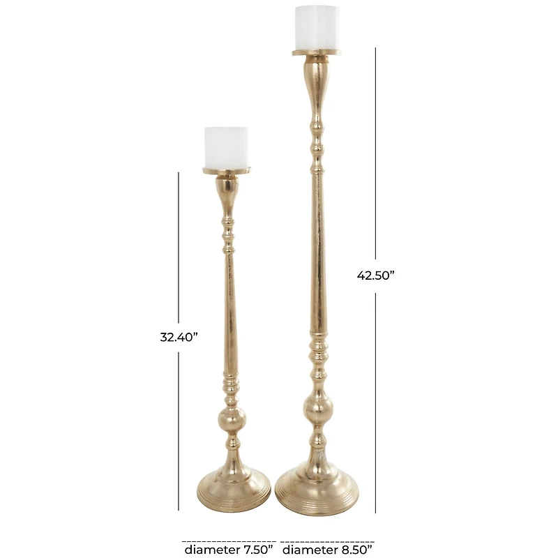 Gold Aluminum Tall Pillar Candle Holder Set