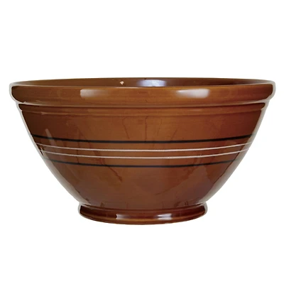 Hello Honey® 6qt. Brown Reactive Glaze Stoneware Mixing Bowl with Black & White Lines