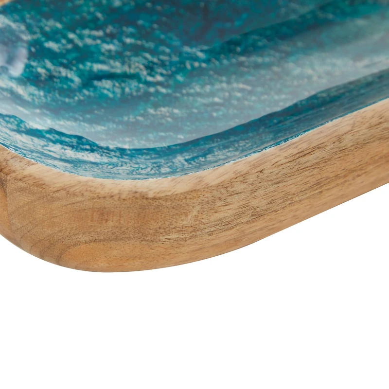 16.25" Brown Mango Wood Handmade Ocean inspired Decorative Tray
