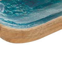 16.25" Brown Mango Wood Handmade Ocean inspired Decorative Tray