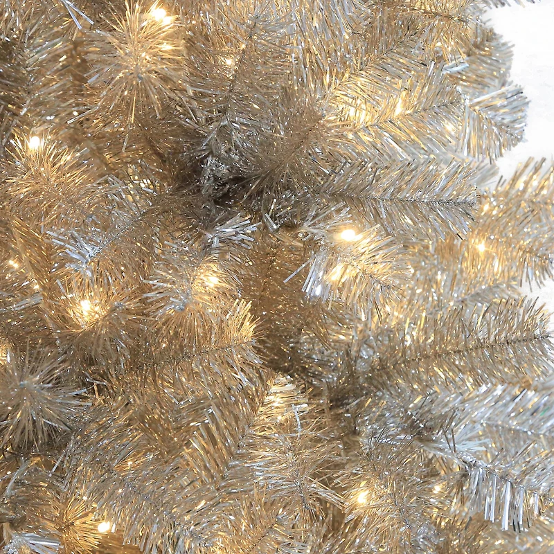 7ft. Pre-Lit Champagne Tinsel Artificial Christmas Tree, Warm White LED Lights by Ashland®