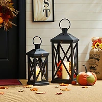 Glitzhome® Black Farmhouse Wood & Metal Lanterns Set