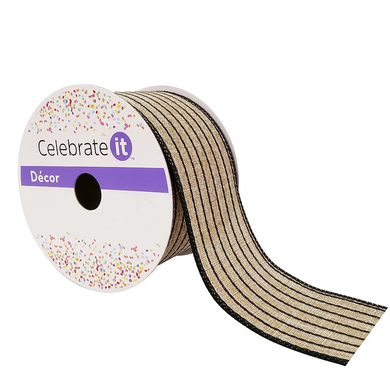 2.5" x 25ft. Faux Linen Wired Pinstripe Ribbon by Celebrate It™