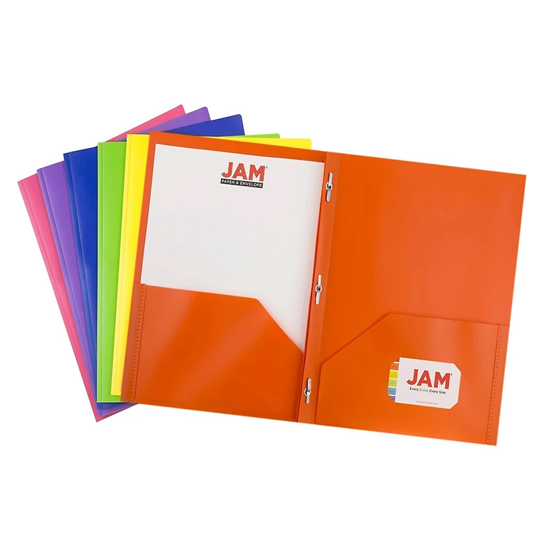 JAM Paper 9.5" x 11.5" Assorted Plastic 2 Pocket School POP Folders with Clasps, 6ct.