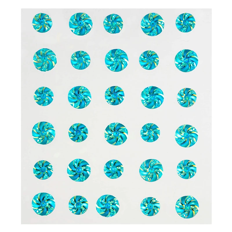 12 Packs: 30 ct. (360 total) Aqua Iridescent Pinwheel Bling Stickers by Recollections™