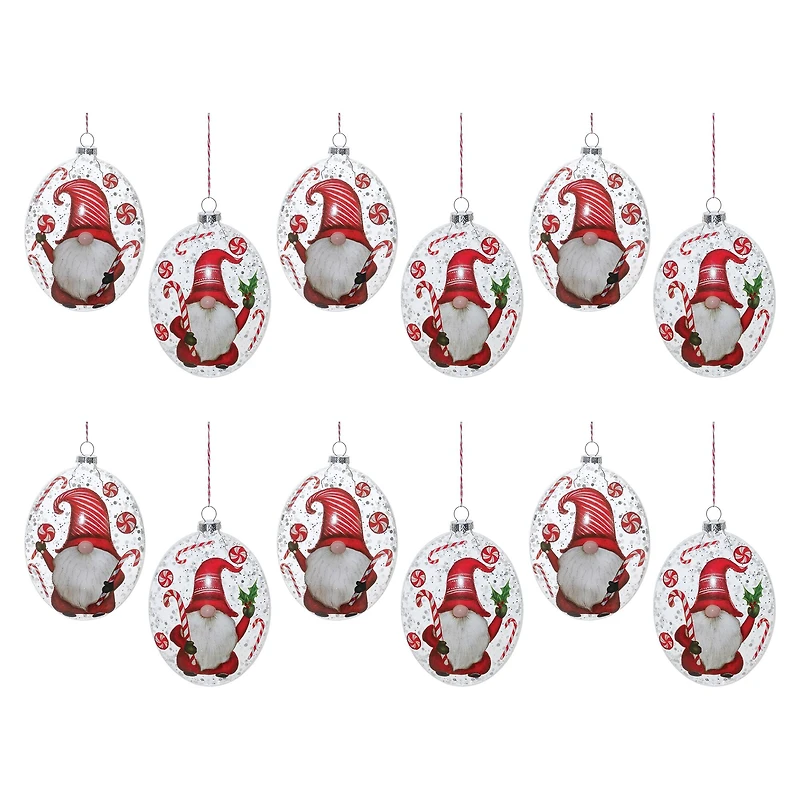Peppermint Gnome Glass Disc Ornament Set