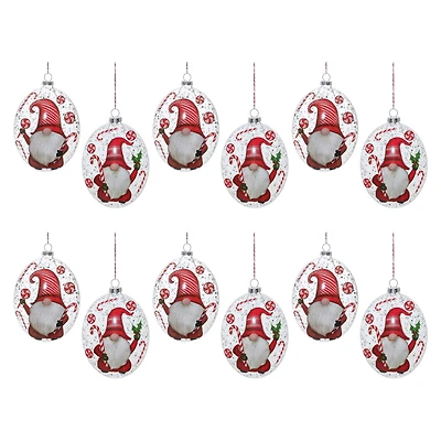 Peppermint Gnome Glass Disc Ornament Set