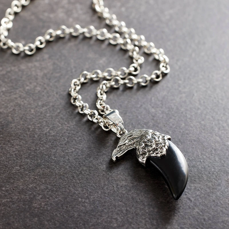 Rhodium & Obsidian Eagle Pendant by Bead Landing™