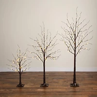 3ft. 5ft. 6ft. Artificial Brown Birch Trees with Warm White LED Lights - Set of 3