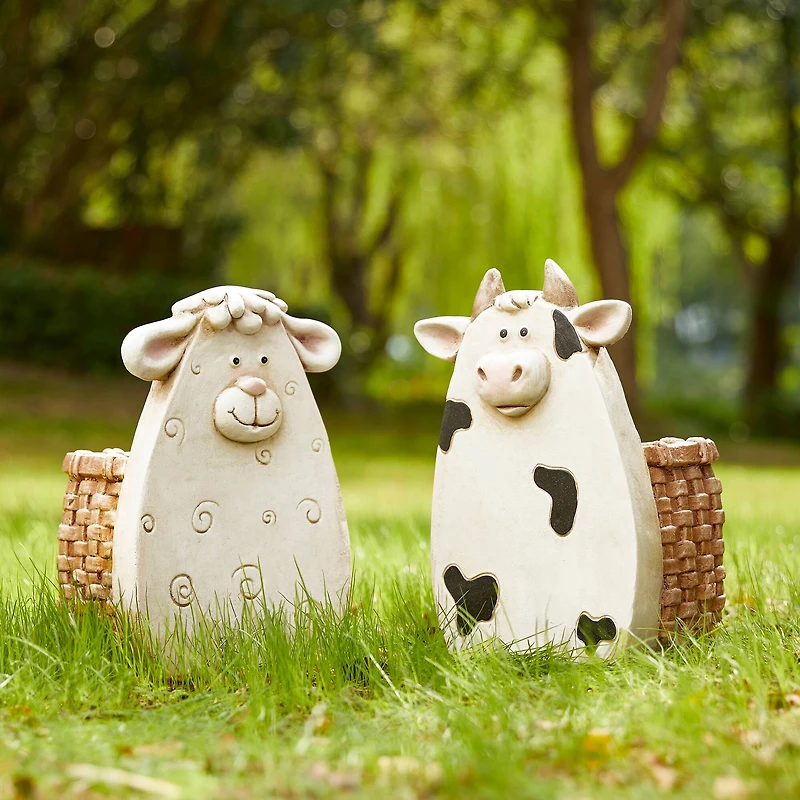 Glitzhome® 13" Cute Cow Statue Planter