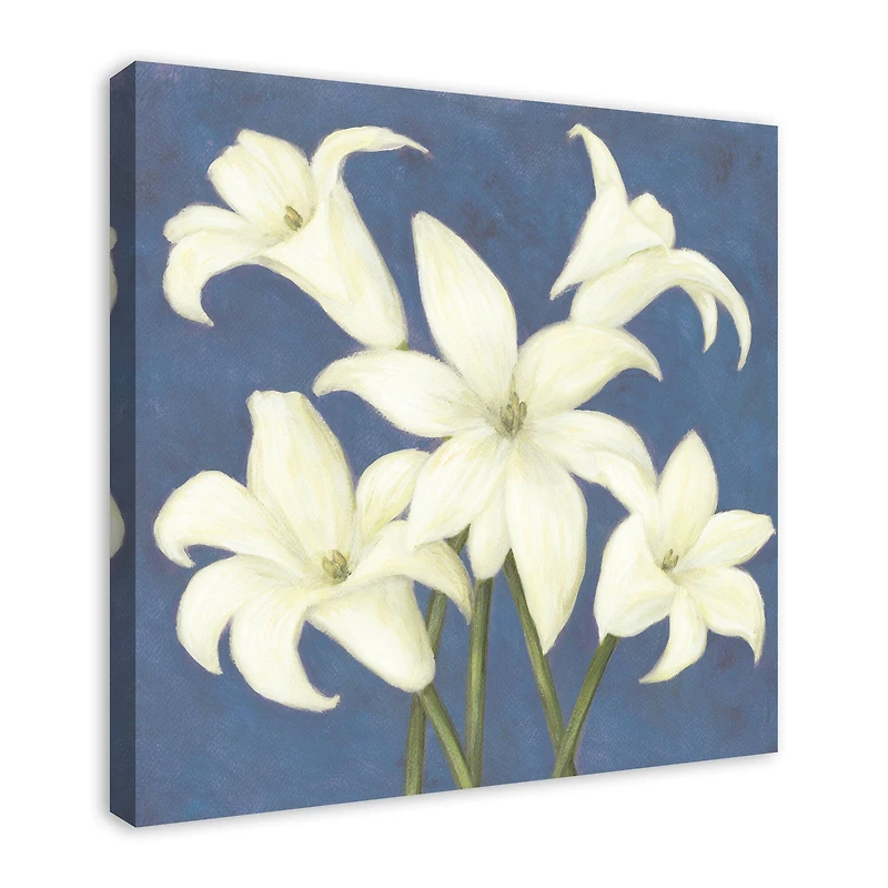 Lilies on Blue Canvas Wall Art
