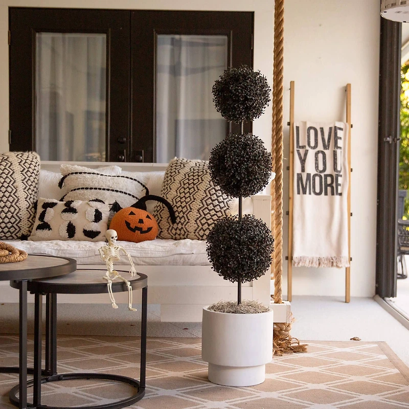 4ft. UV Resistant Artificial Halloween Black Triple Ball Boxwood Topiary (Indoor/Outdoor)