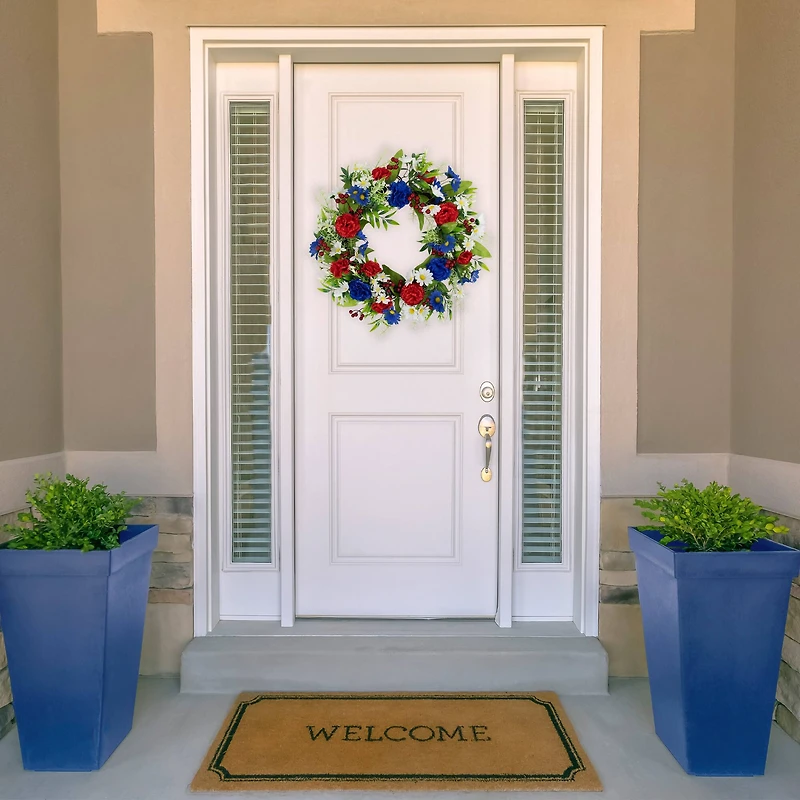 21" Red, White & Blue Mixed Floral Americana Wreath