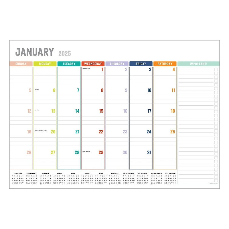 TF Publishing Medium 2025 Rainbow Blocks Monthly Blotter Desk Pad Calendar