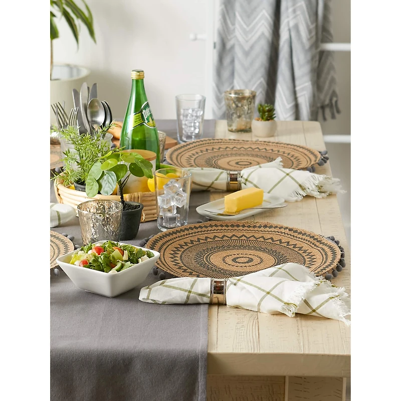 Mineral Aztec Print On Natural Round Jute Placemat (Set of 6)