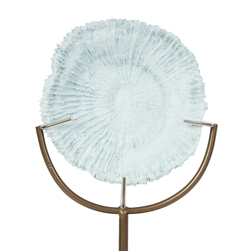 12.5" Light Blue Polystone Coral Textured Sculpture with Bronze Stand