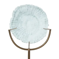 12.5" Light Blue Polystone Coral Textured Sculpture with Bronze Stand