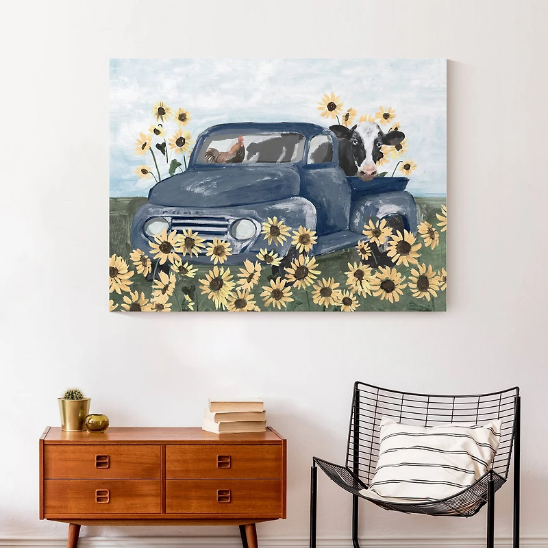 Farmhouse Animals in Truck 40" x 30" Canvas Wall Art
