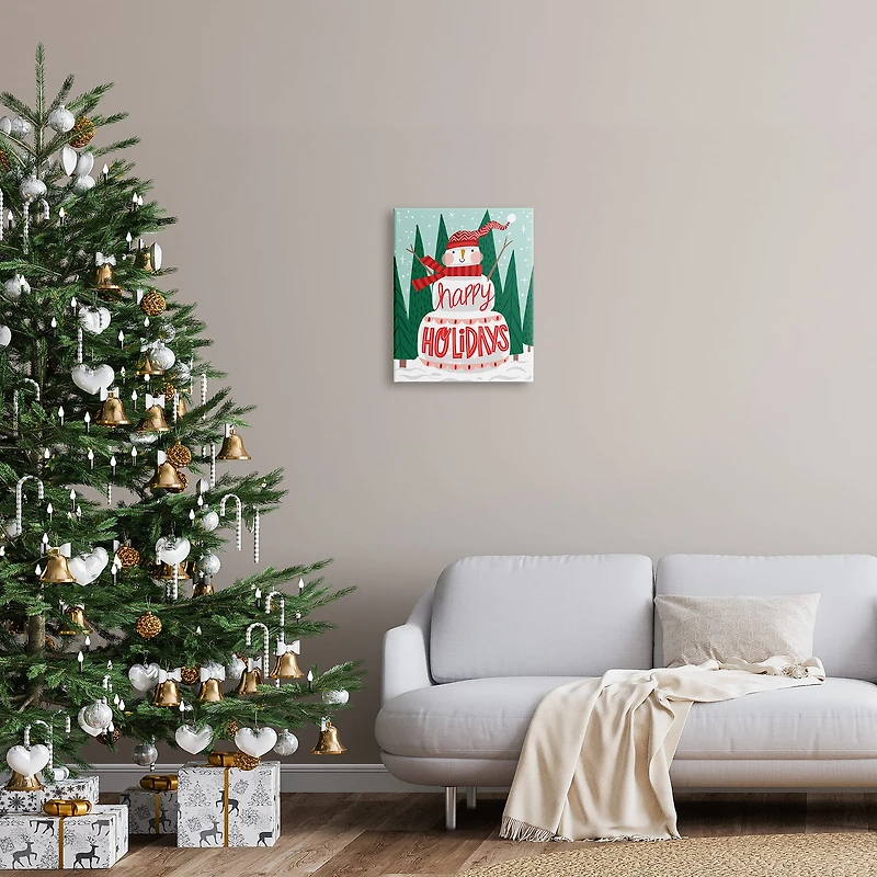Stupell Industries Happy Holidays Happy Snowman Canvas Wall Art
