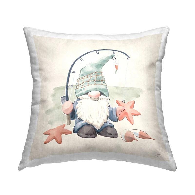 Stupell Industries Summer Beach Fishing Gnome Holding Starfish Throw Pillow 18" x 18"