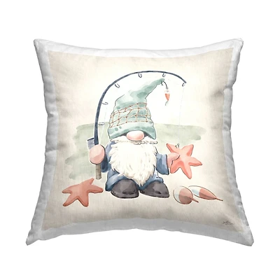 Stupell Industries Summer Beach Fishing Gnome Holding Starfish Throw Pillow 18" x 18"
