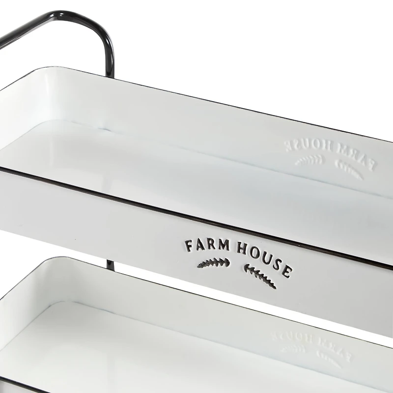35" White Metal Farmhouse Storage Rolling Cart