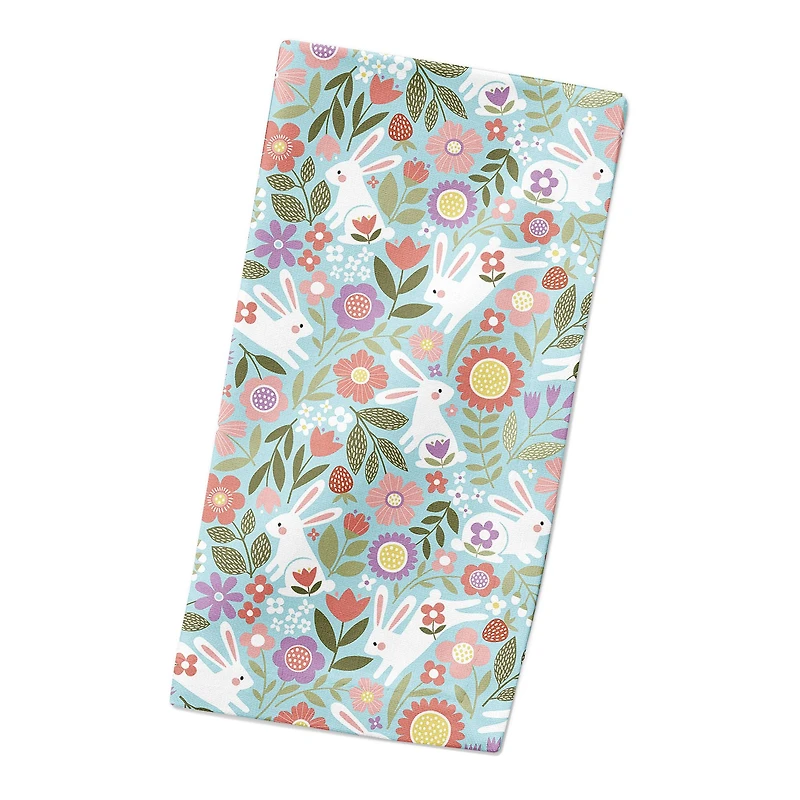 Pastel Bunny Floral Pattern 10" x 10" Cotton Twill Napkin