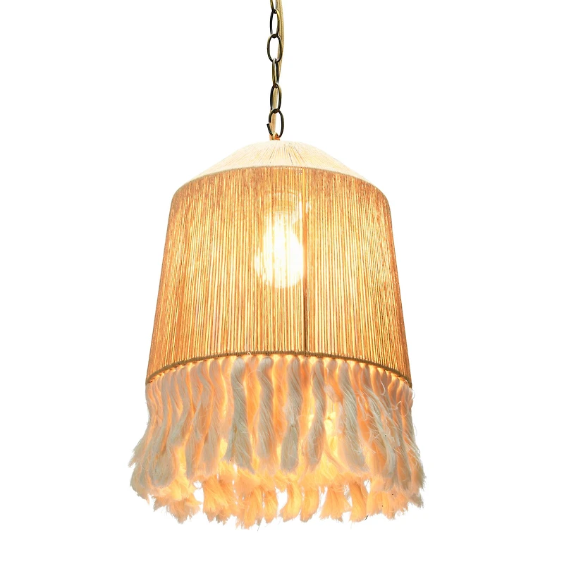 Hello Honey® 16" Coastal Pendant Lamp with Natural Paper Rope Shades, Fringe Detail and Iron Base