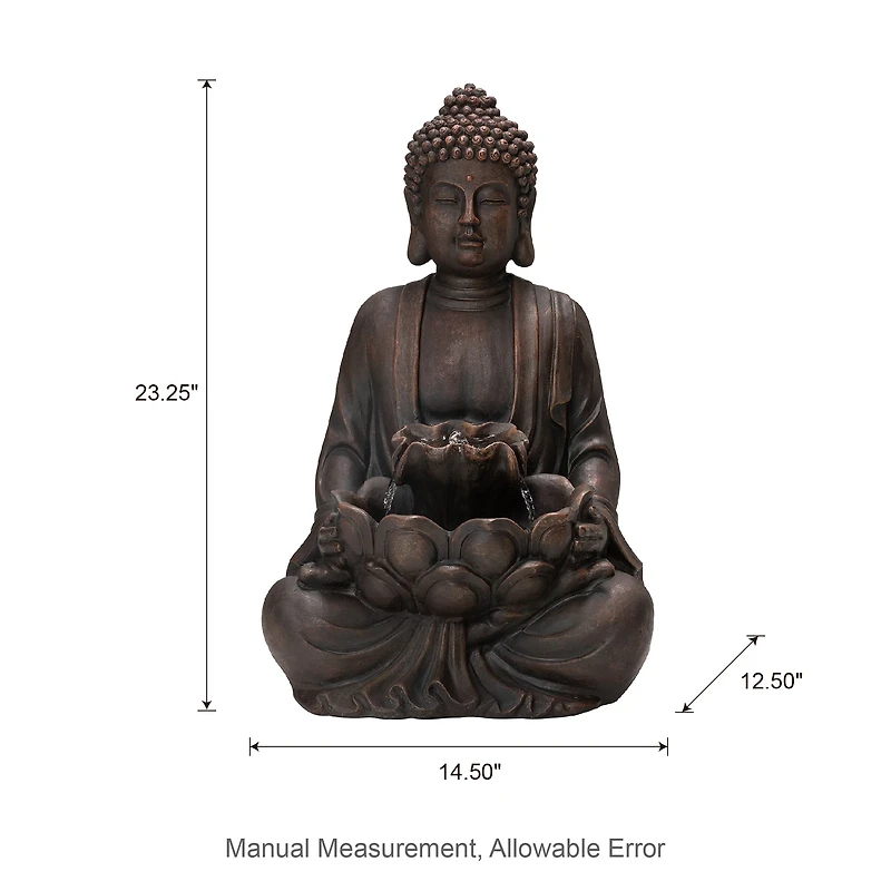 Glitzhome® 23.25" Zen-Style Meditating Buddha Statue Outdoor Fountain with LED Light