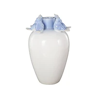 13" White Ceramic Bird Decorative Vase with Blue Accents