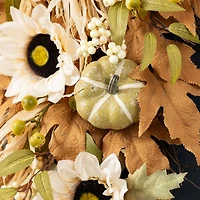 Glitzhome® 28" Fall Neutral Sunflower, Pumpkin and Leaf Swag
