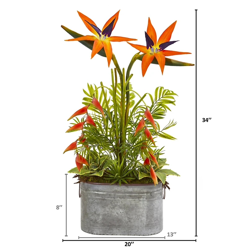 2.5ft. Orange Tropical Succulents & Greens in Metal Planter