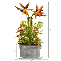 2.5ft. Orange Tropical Succulents & Greens in Metal Planter