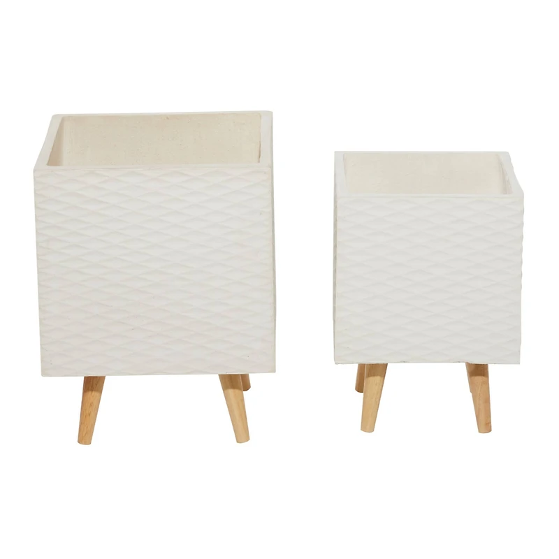 White Polystone Contemporary Planter Set, 15" & 18"