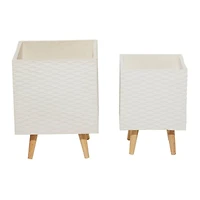 White Polystone Contemporary Planter Set, 15" & 18"