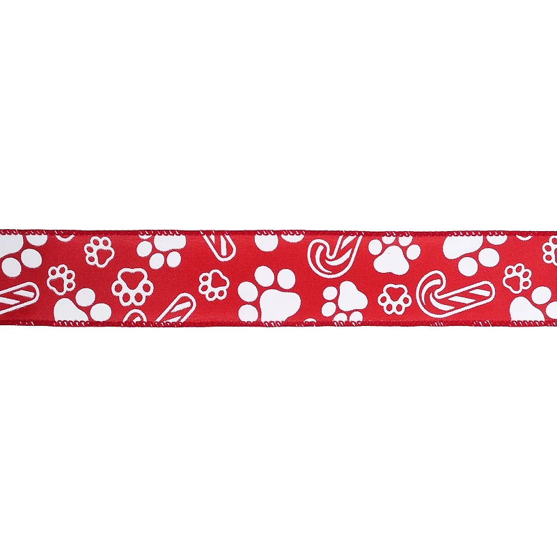 1.5" x 30ft. Red & White Paw Prints Wired Ribbon by Celebrate It®