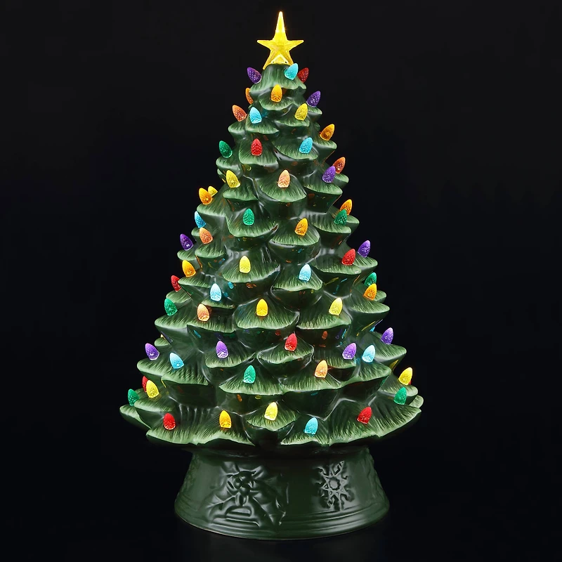 18" Green Lit Nostalgic Christmas Tree