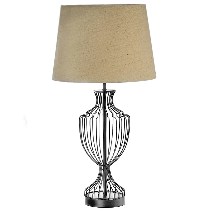 24" Black Cage Metal Table Lamp with Drum Shade