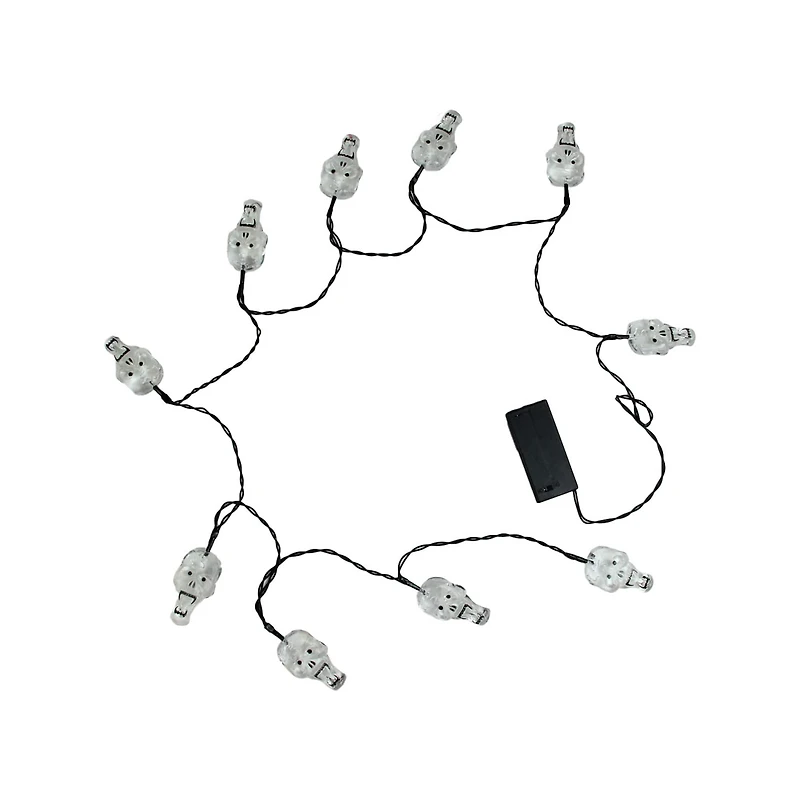 10ct. White Skull LED Halloween String Lights