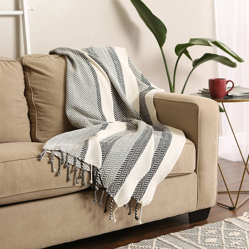 DII® Black Plaid Bold Herringbone Throw