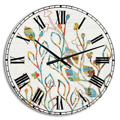 Designart Rainbow Coloured Vines and Flowers Farmhouse Wall Clock
