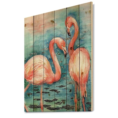 Designart - Pink Flamingos In Blue Water I