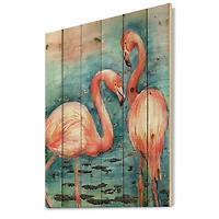 Designart - Pink Flamingos In Blue Water I
