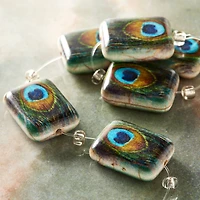 Reconstituted Stone Peacock Feather Rectangle Beads, 20mm by Bead Landing™