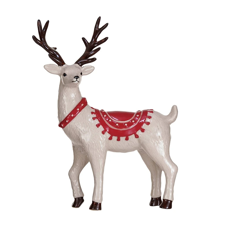Hello Honey® 8.5" White, Red & Black Decorative Stoneware Reindeer