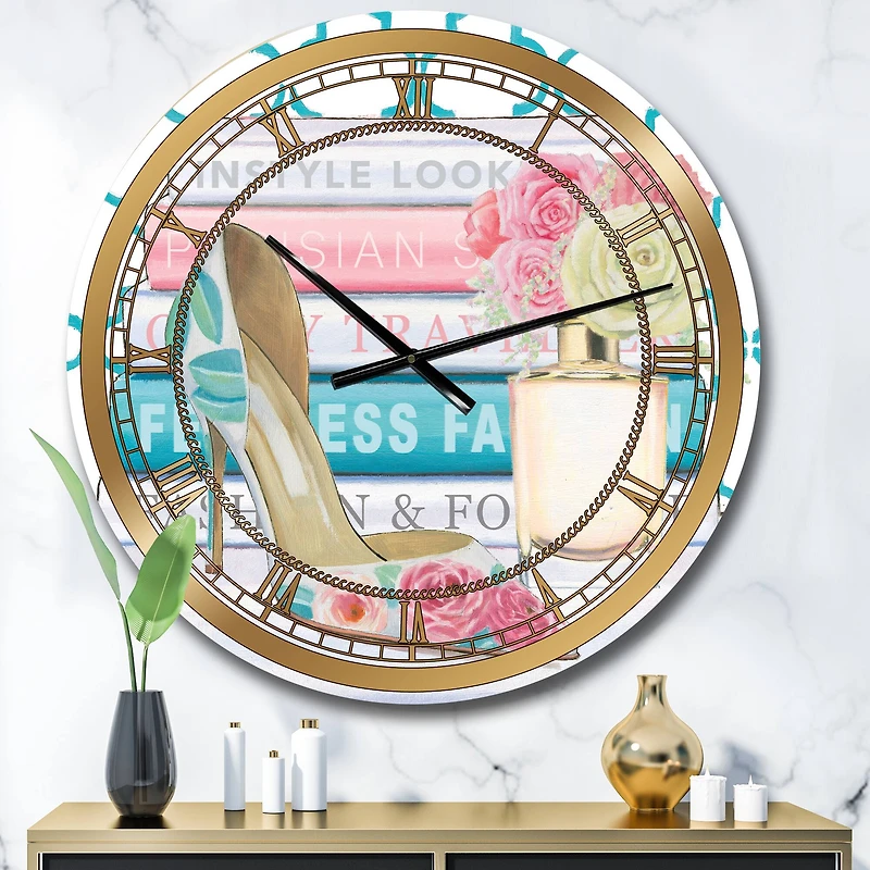 Designart 'Pink Fashion High Heels Ii Glam Wall Clock