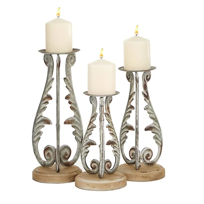 Silver Metal Vintage Candle Holder Set
