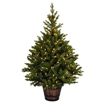 5ft. Pre-Lit Reeder Pine Artificial Christmas Tree In Barrel Planter, Clear Dura-Lit® LED Lights