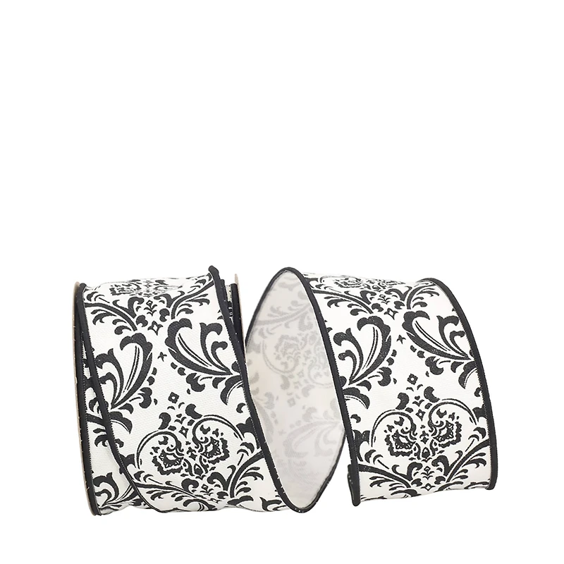 JAM Paper 2.5" x 10yd. Black & White Madison Wired Ribbon