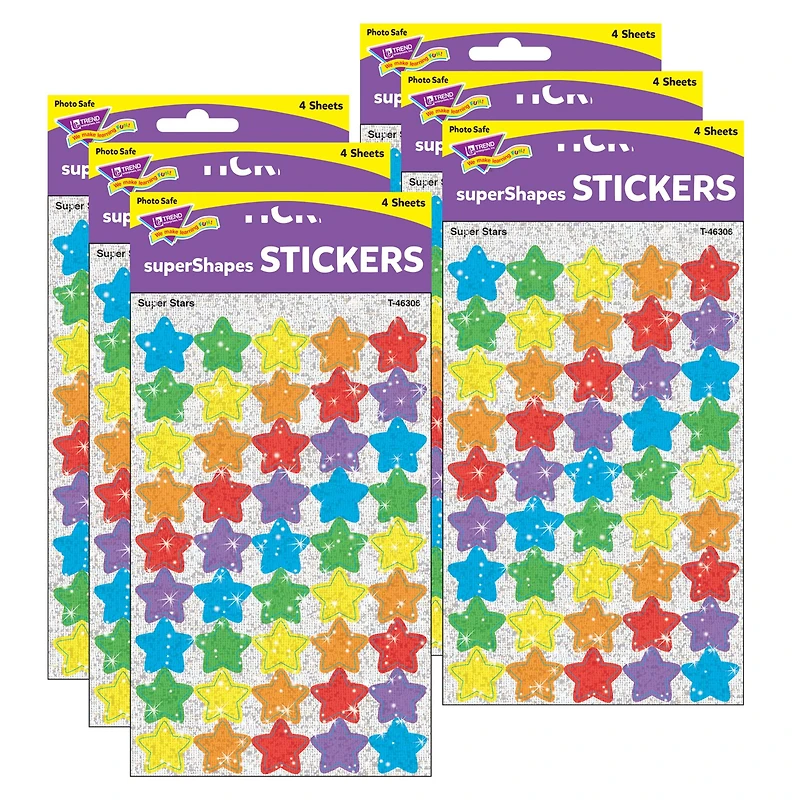Trend Enterprises® superShapes Super Stars Sparkle Stickers, 6 Packs of 180ct.